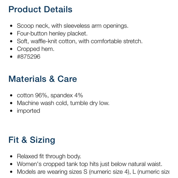 NWT Old Navy Cropped Waffle Knit Button Front Scoop Neck Tank - Picture 9 of 9